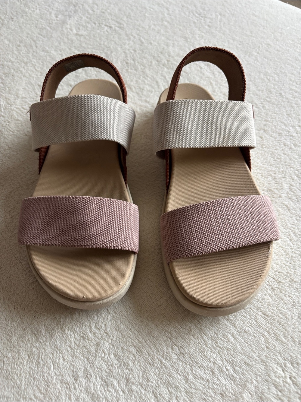 Keen Elle Backstrap Natural Hemp Plaza Taupe 8 Cream Platform Sandal Wedge - Picture 2 of 8